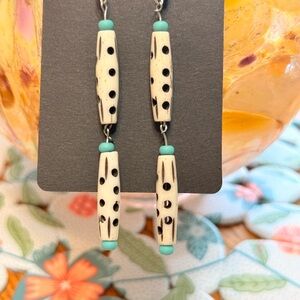 Native American made Elegant Ivory and Turquoise Dangle Earrings